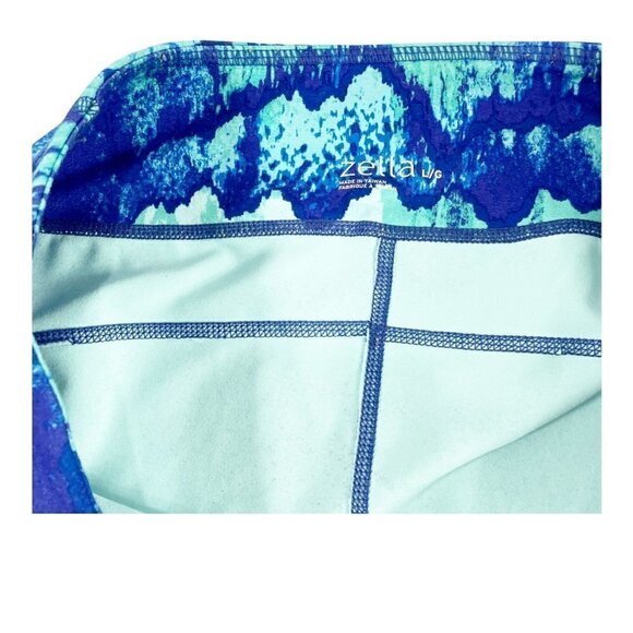 Zella Aqua Blue Print Cropped Leggings Sz L Stretch High Rise - Picture 3 of 5